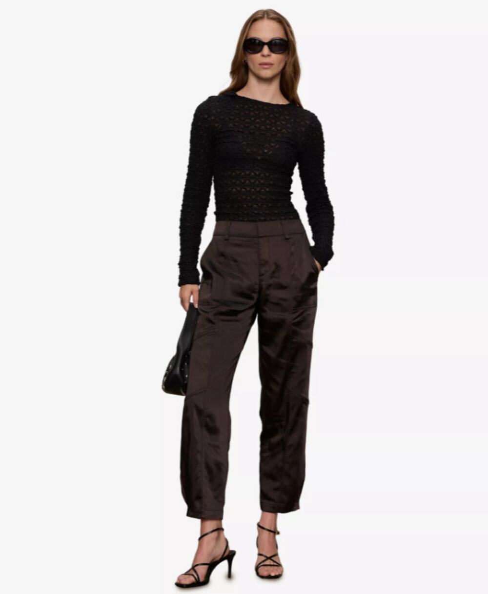 Sanctuary Women's 28 Black Sahara Satin High Rise Tapered Pants Minimalist H7-17
